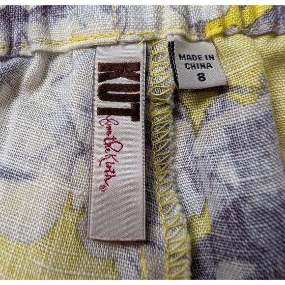 Kut from the Kloth Yellow Floral Linen Shorts Size 8 Pull On Boho 3.5" Inseam - Picture 5 of 9